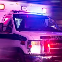 Ambulance with flashing lights.