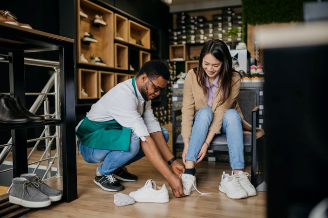 Woman trying on shoes