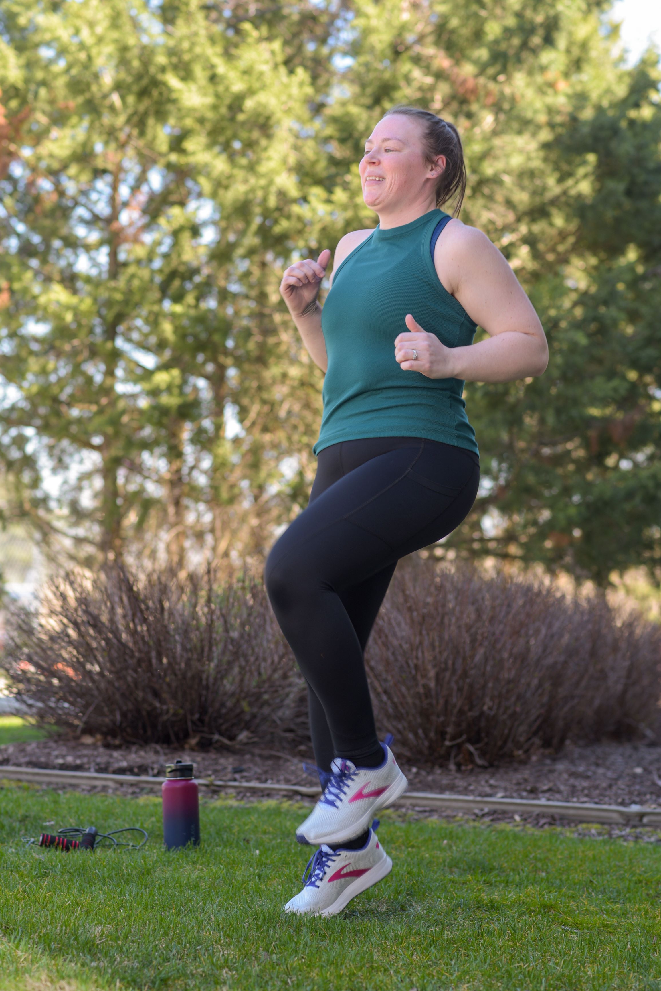 Meagan running in place outside